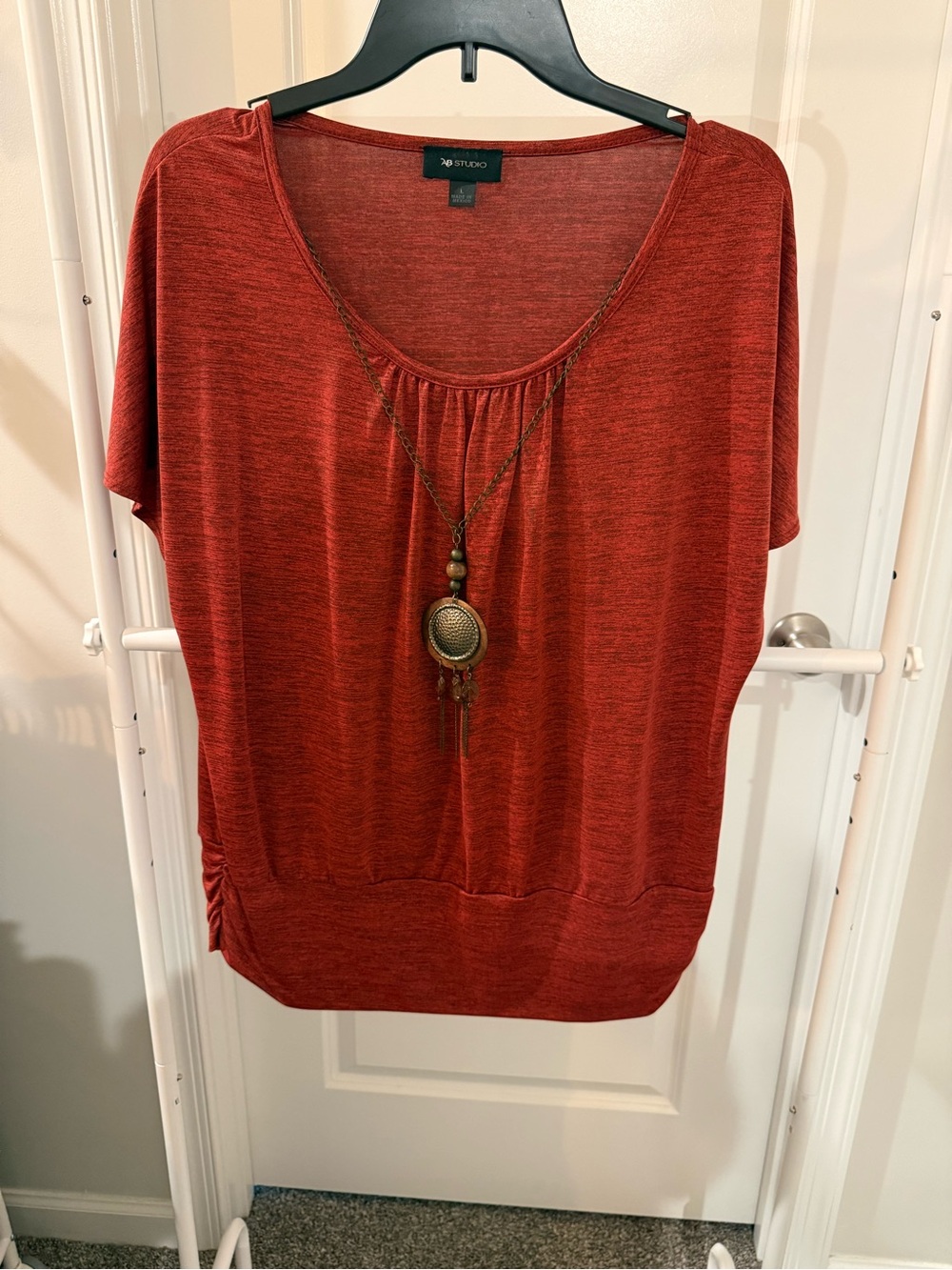 AB Studio Burnt Orange Scoop Neck Short Sleeve Top with Removable Accessory